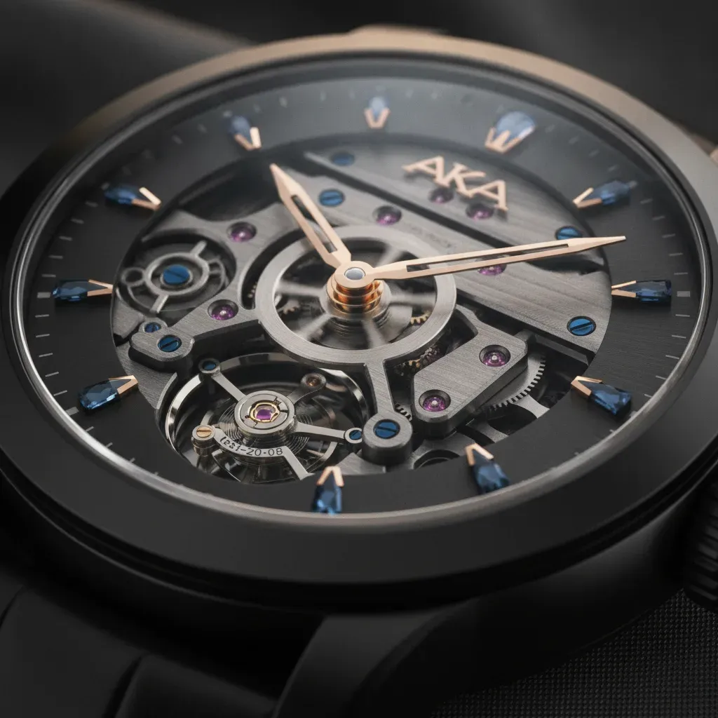 Macro details of an Akara timepiece