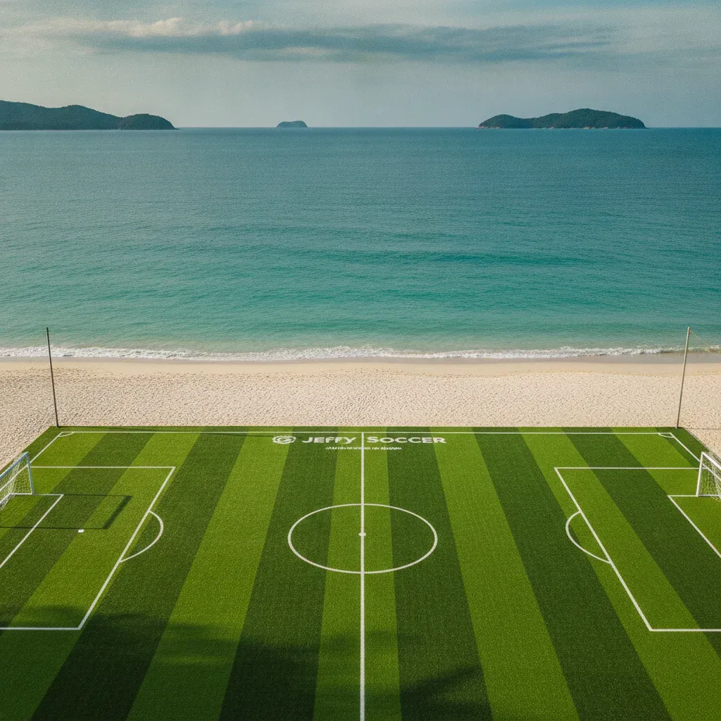 สนามฟุตบอล Jeffy ในภูเก็ต หญ้าสังเคราะห์ใกล้ชายหาดสีฟ้าใส