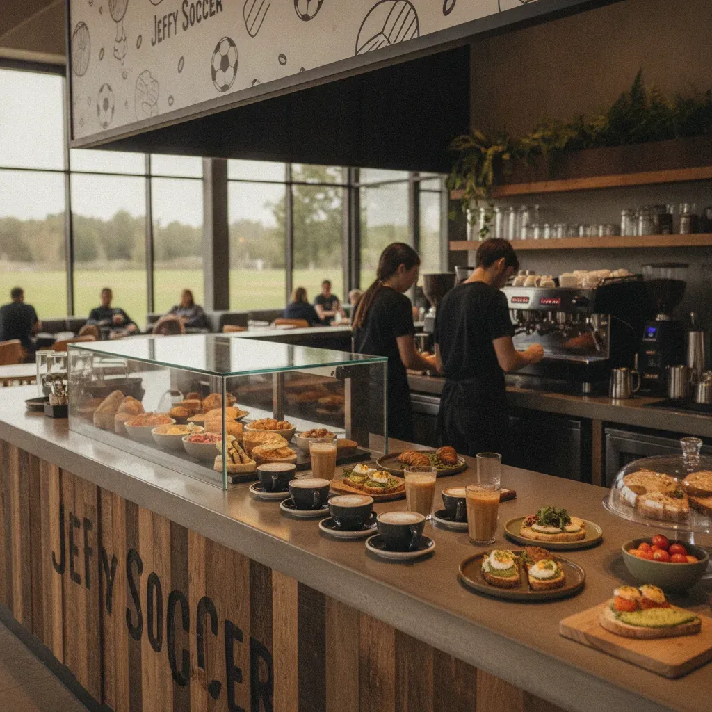 เคาน์เตอร์กาแฟและอาหารใน REST area ของ Jeffy Soccer