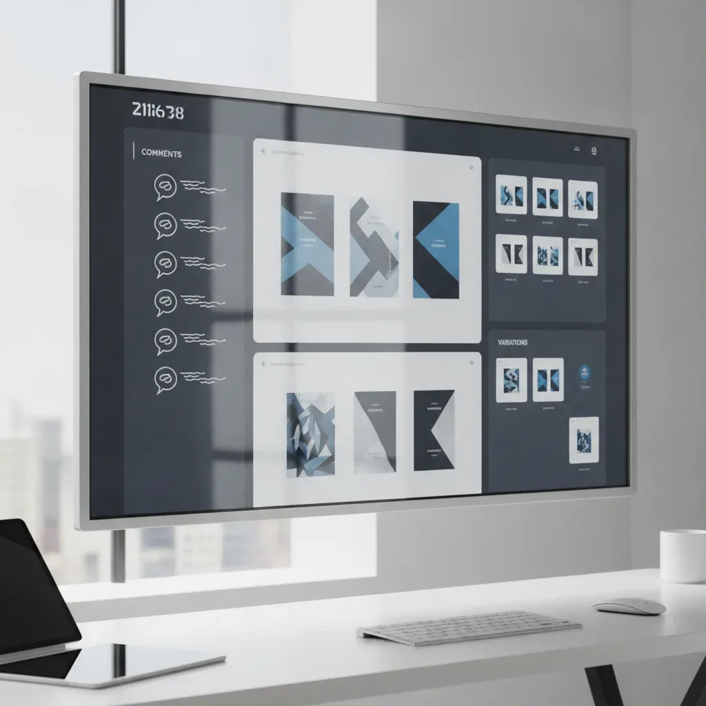 Studio Workspace Interface showing board, comments, and variations