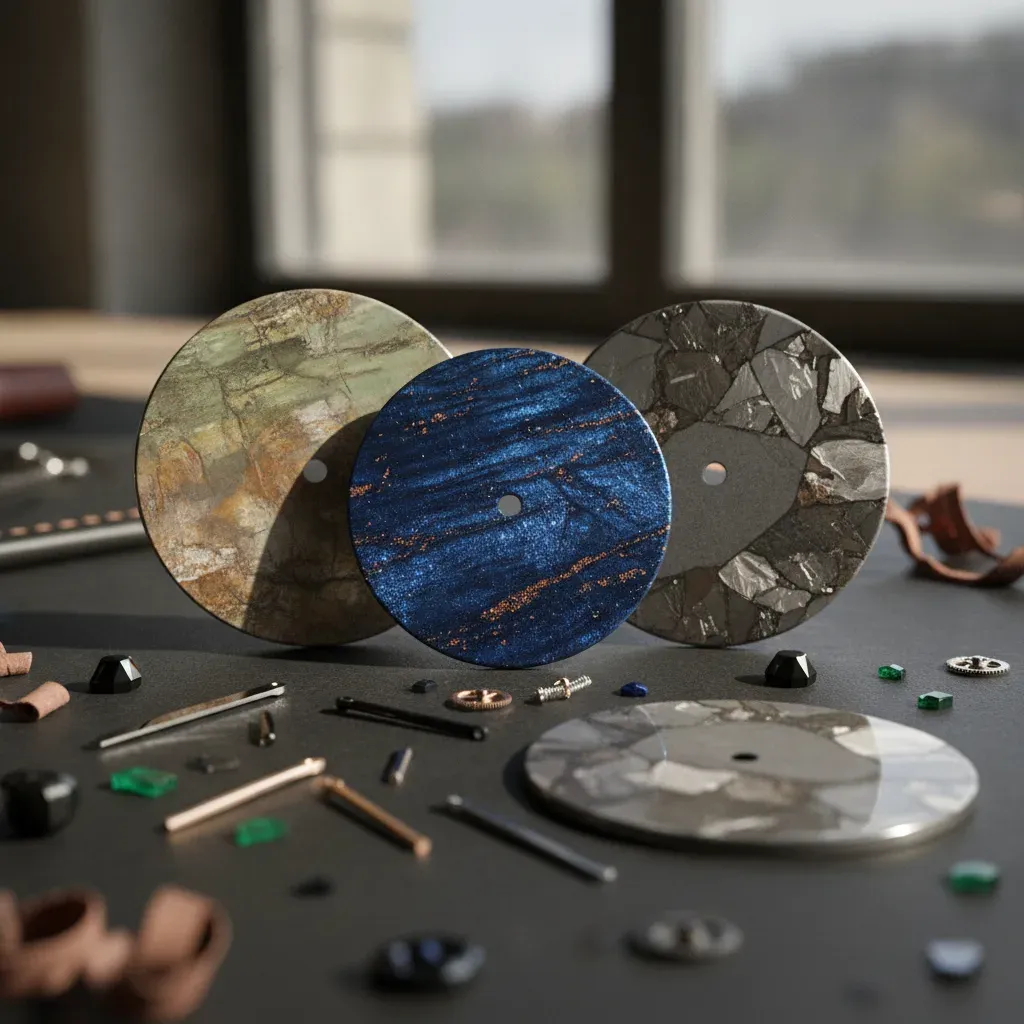 Macro shot of bespoke watch dial materials