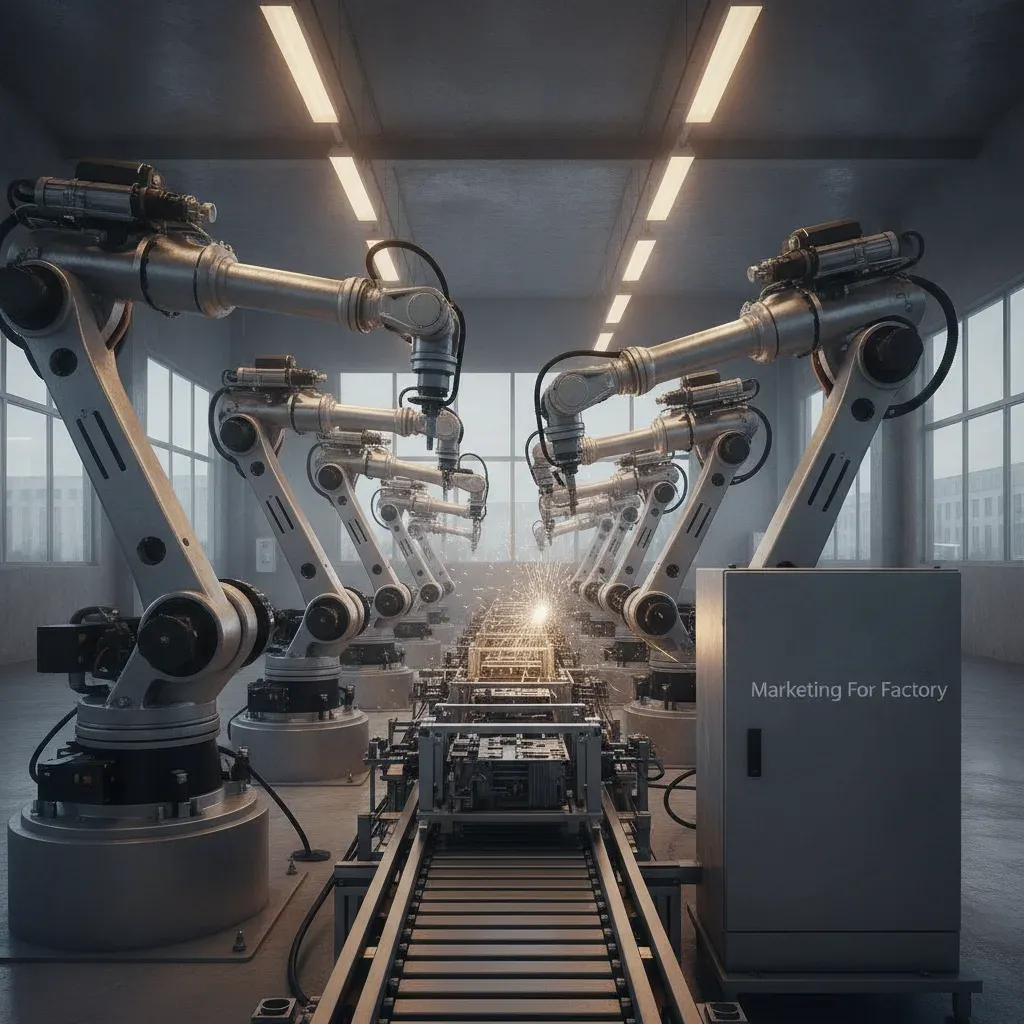industrial factory robotic arms manufacturing line