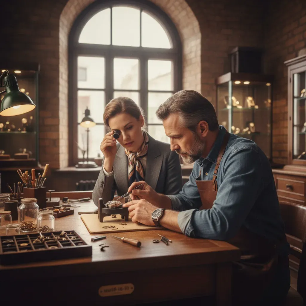 Watchmaker discussing design details with a client
