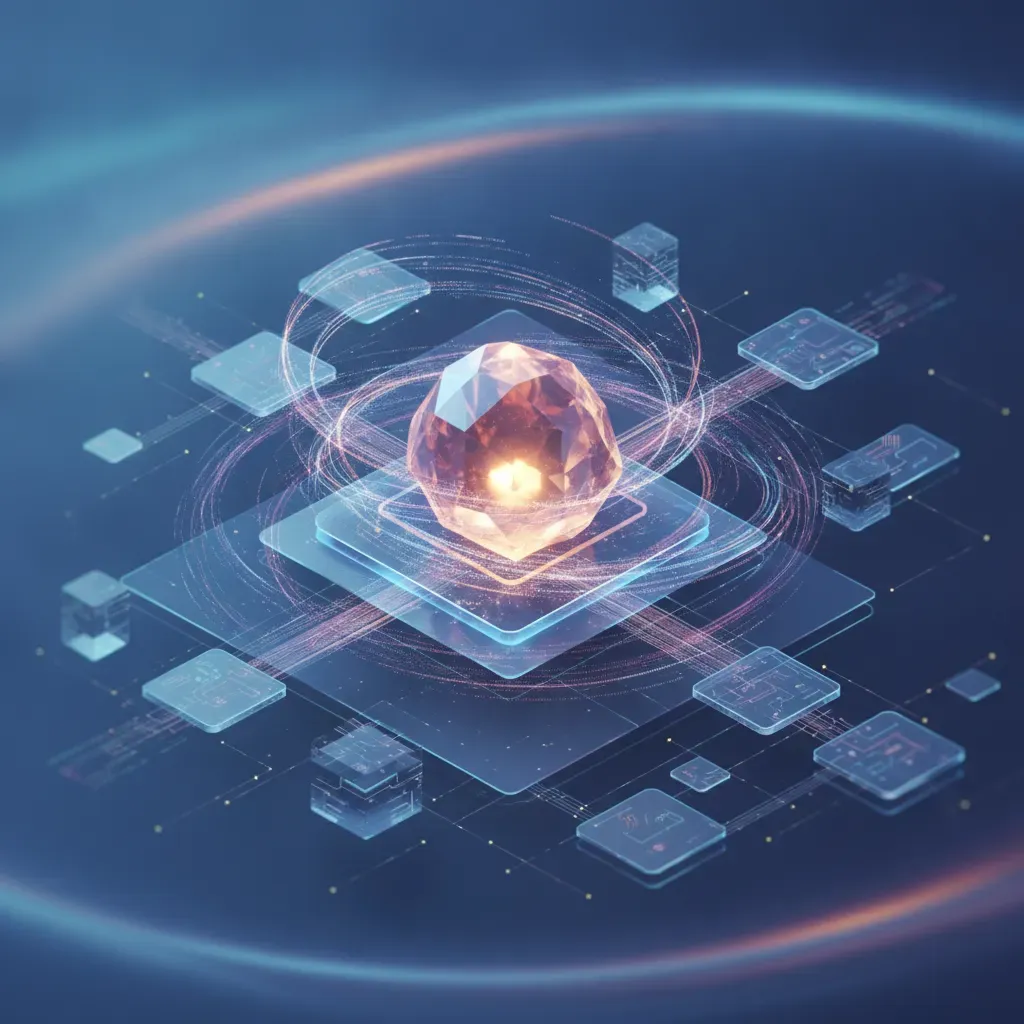 A modern 3D visualization of a high-speed Kronos Dynamics cloud architecture with glowing golden data streams, symbolizing innovation and digital transformation.